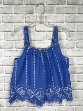 Violet Sky Blue Cotton Cami Tank Top Small Seashell Eyelet Embroidered